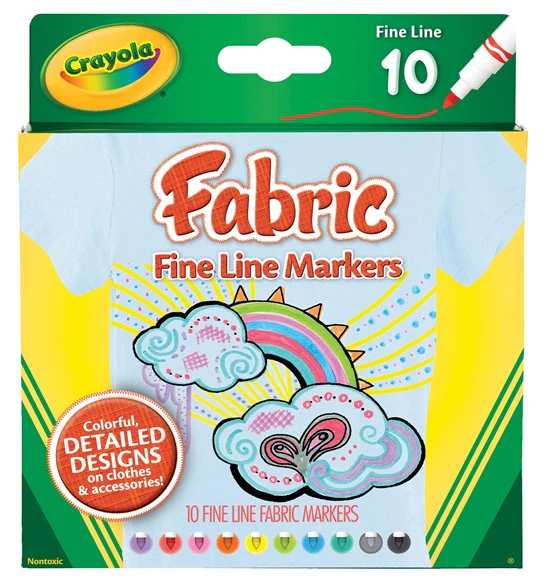 CRAYOLA 10 FABRIC MARKERS FINE LINE