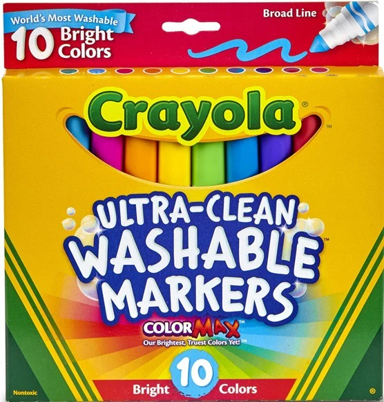 CRAYOLA 10 ULTRA-CLEAN BRIGHT BROADLINE MARKERS