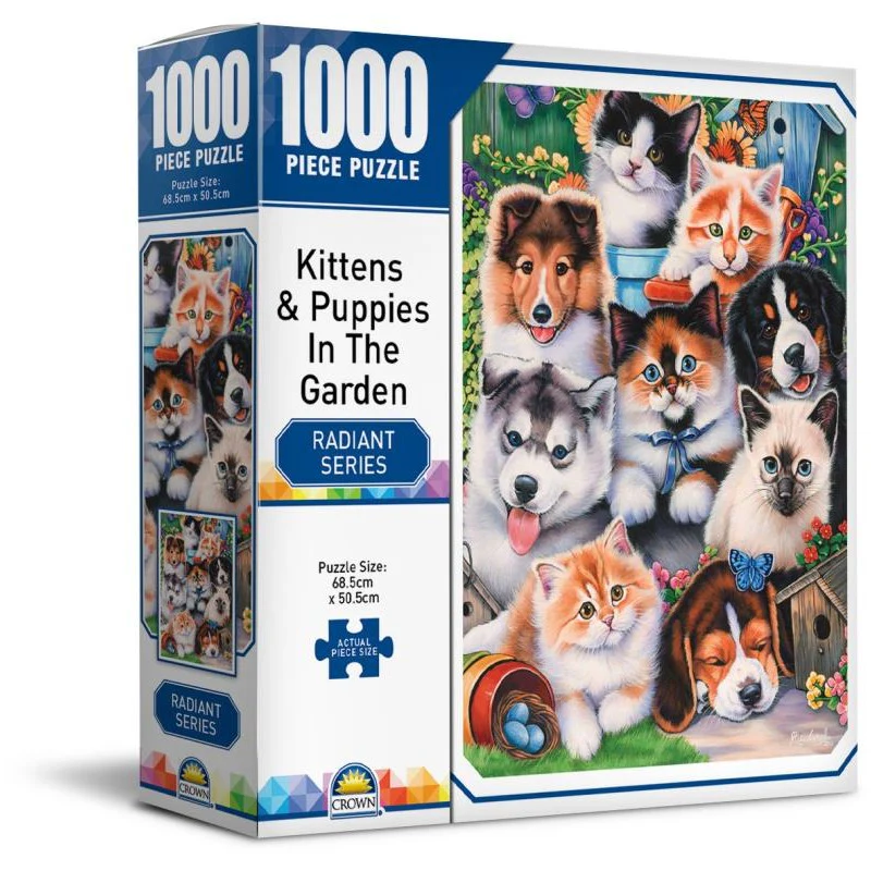 CROWN RADIANT SERIES - KITTENS & PUPPIES IN THE GARDEN 1000PC PUZZLE - Image 3