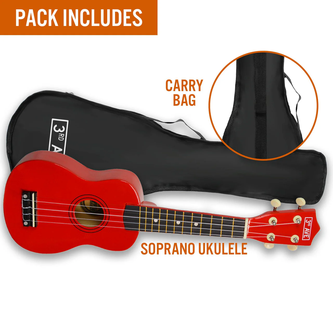 3RD AVENUE SOPRANO UKULELE - RED - Image 2