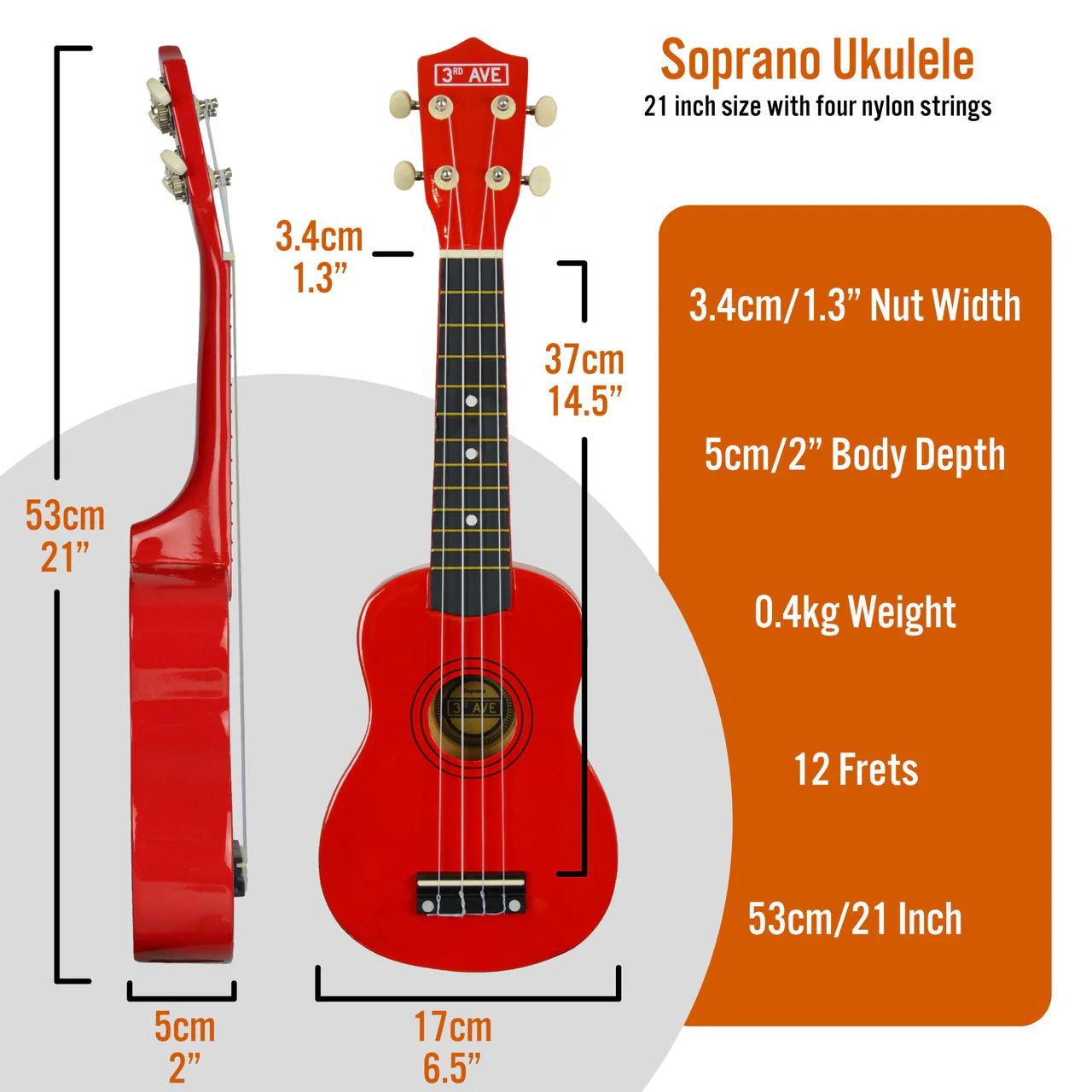 3RD AVENUE SOPRANO UKULELE - RED - Image 4
