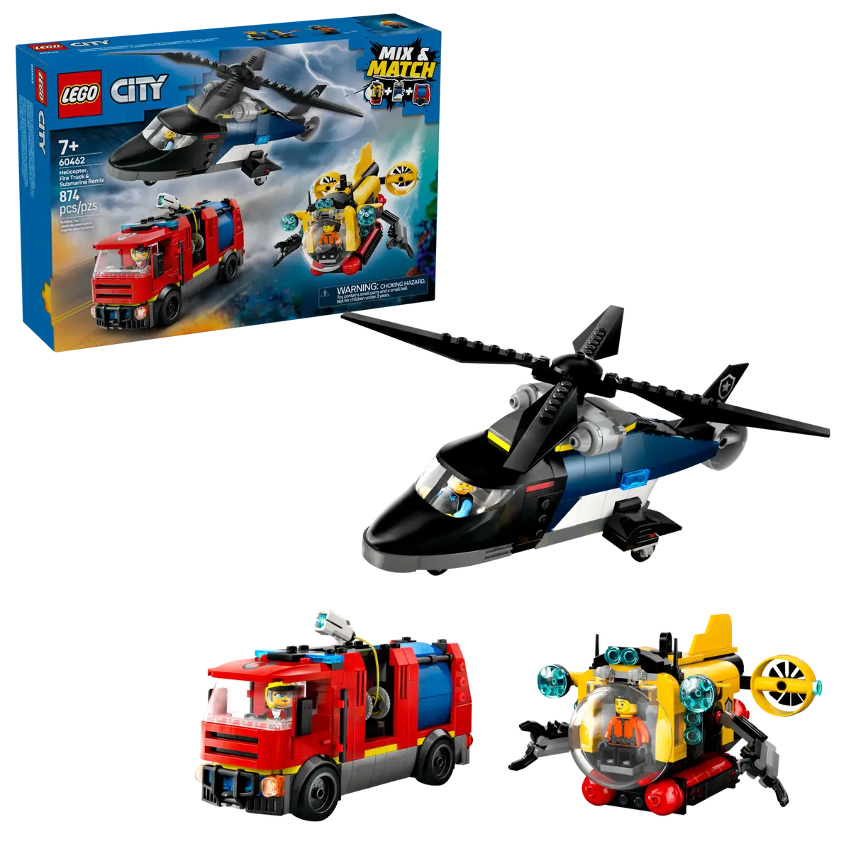 LEGO 60462 CITY - HELICOPTER FIRE TRUCK AND SUBMARINE REMIX