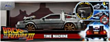 BACK TO THE FUTURE PART III - DELOREAN TIME MACHINE (TRAIN WHEEL VERSION) W/LIGHTS HOLLYWOOD RIDES 1/24TH SCALE DIE-CAST VEHICLE REPLICA