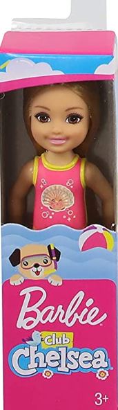 BARBIE CLUB CHELSEA BEACH DOLL - DARK BLONDE HAIR PINK SHELL SWIMMERS