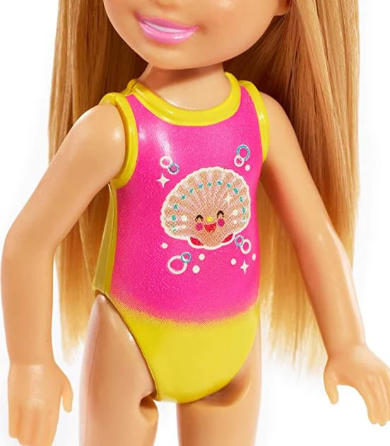 BARBIE CLUB CHELSEA BEACH DOLL - DARK BLONDE HAIR PINK SHELL SWIMMERS - Image 2