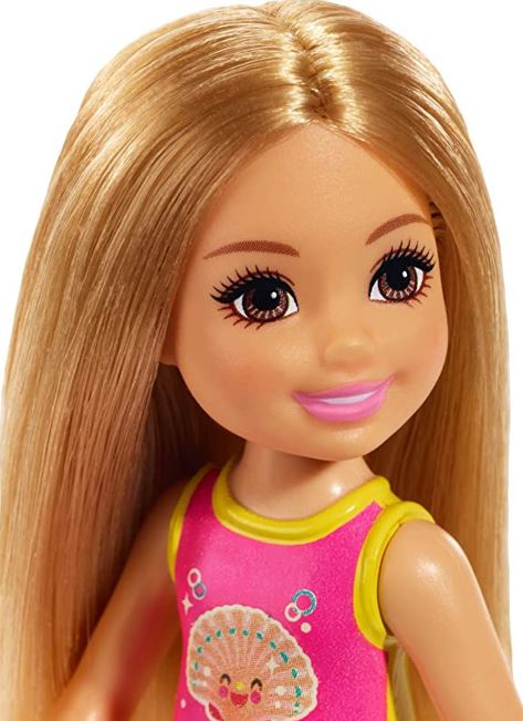 BARBIE CLUB CHELSEA BEACH DOLL - DARK BLONDE HAIR PINK SHELL SWIMMERS - Image 3