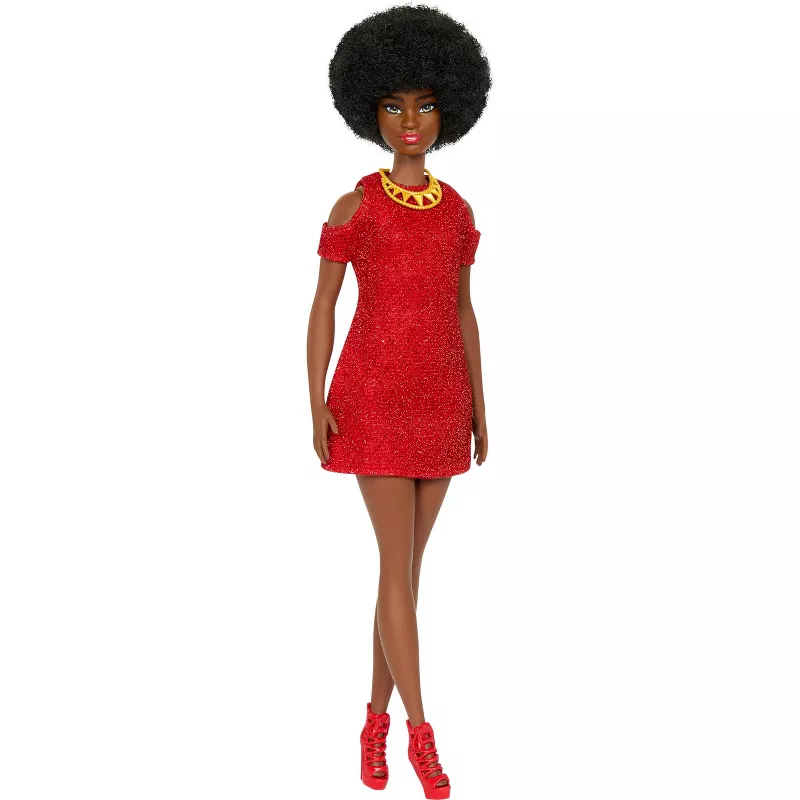 BARBIE FASHION DOLL - #221 NATURAL BLACK HAIR AND RED DRESS