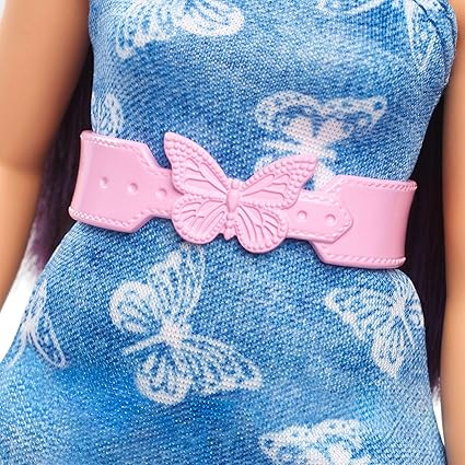 BARBIE FASHION DOLL - #231 PURPLE HAIR DENIM BUTTERFLY DRESS - Image 3