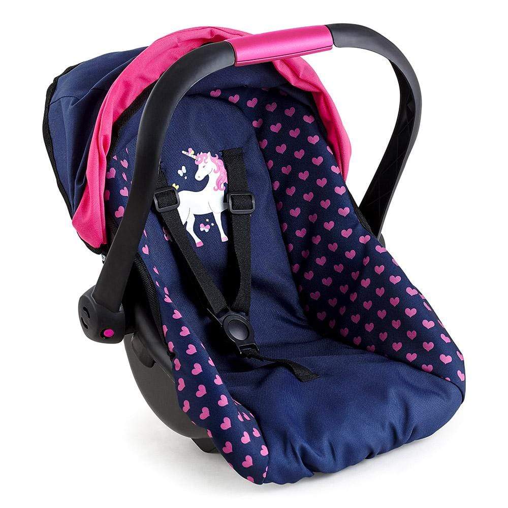 BAYER DOLL CAR CAPSULE DARK BLUE WITH PINK HEARTS AND UNICORN