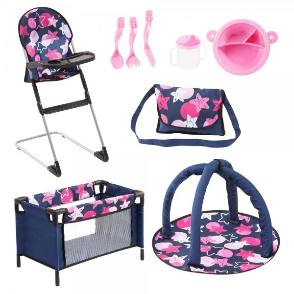 BAYER TRAVEL BED SET - 9 IN ONE - DARK BLUE + PINK