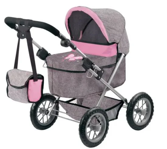 BAYER TRENDY DOLL PRAM GREY & PINK BUTTERFLY