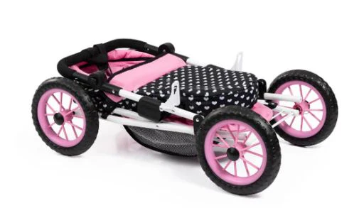 BAYER TRENDY DOLL PRAM PINK WITH BLACK HOOD & PINK BOW - Image 4