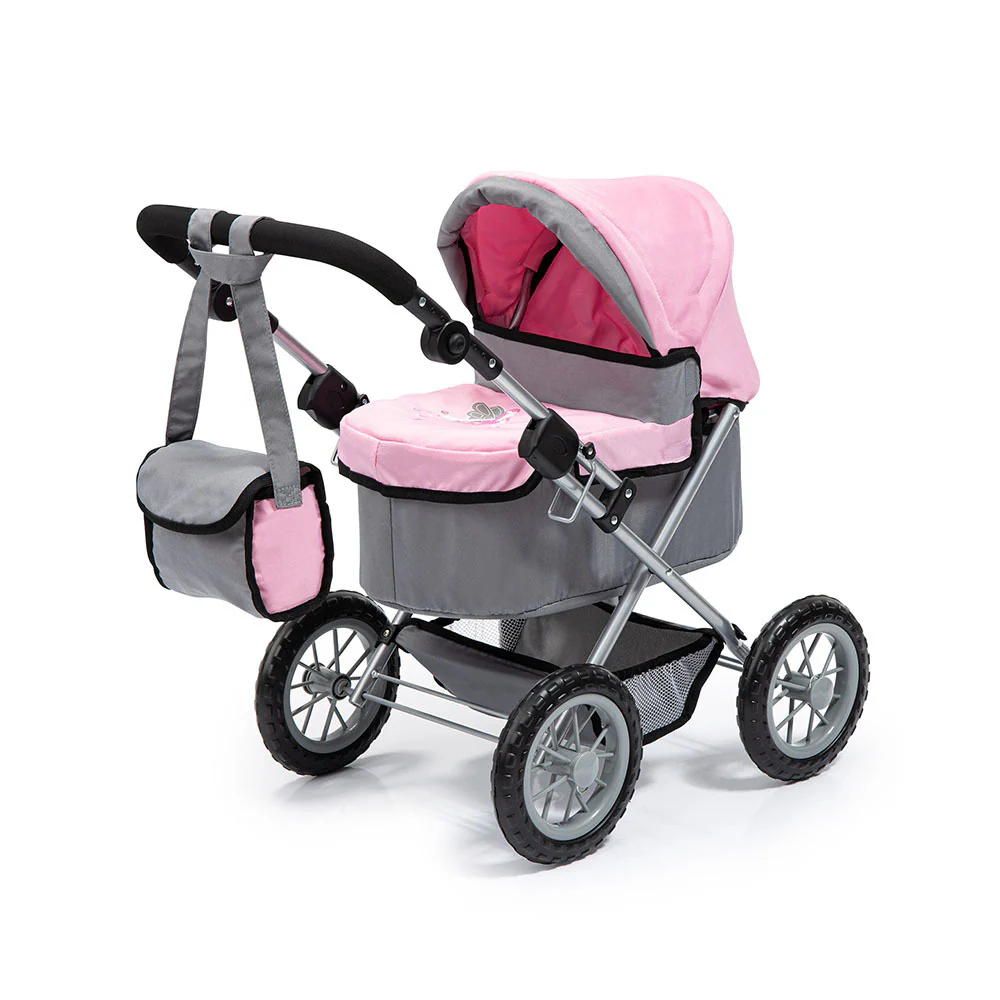 BAYER TRENDY PRAM GREY WITH PINK TRIM