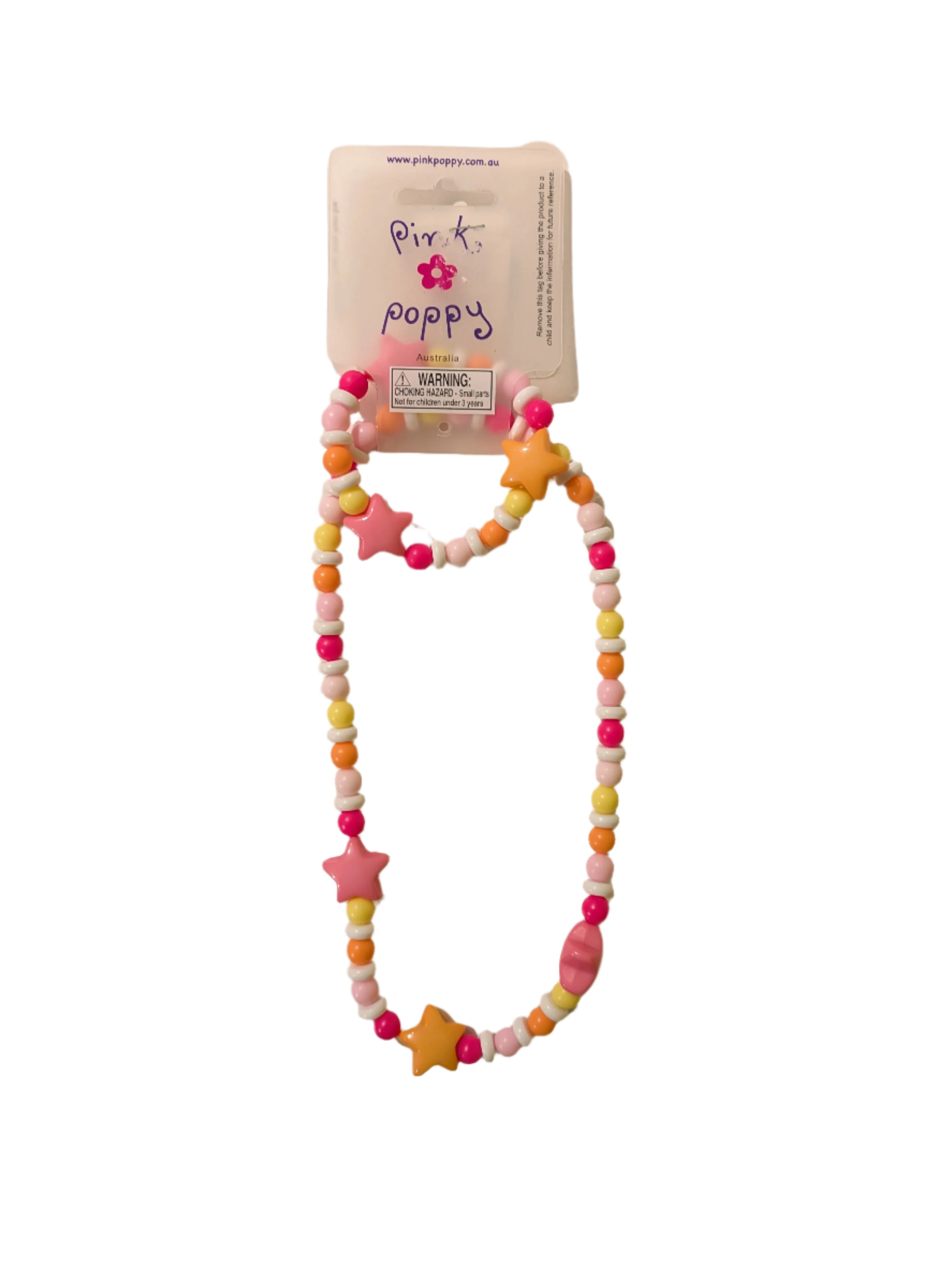 PINK POPPY BEAD AND STAR NECKLACE & BRACELET SET