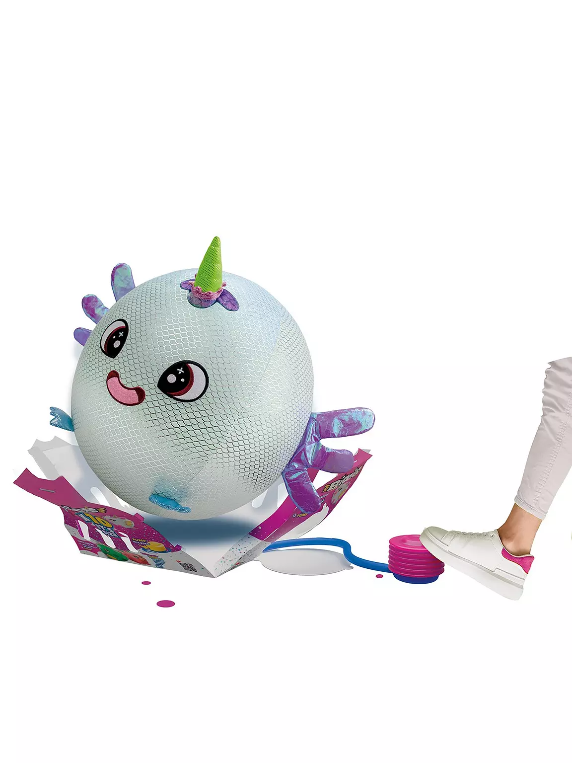 BIGGIES SHINY CORNS XXL INFLATABLE PLUSH BALL - MINT GREEN AXOLOTL