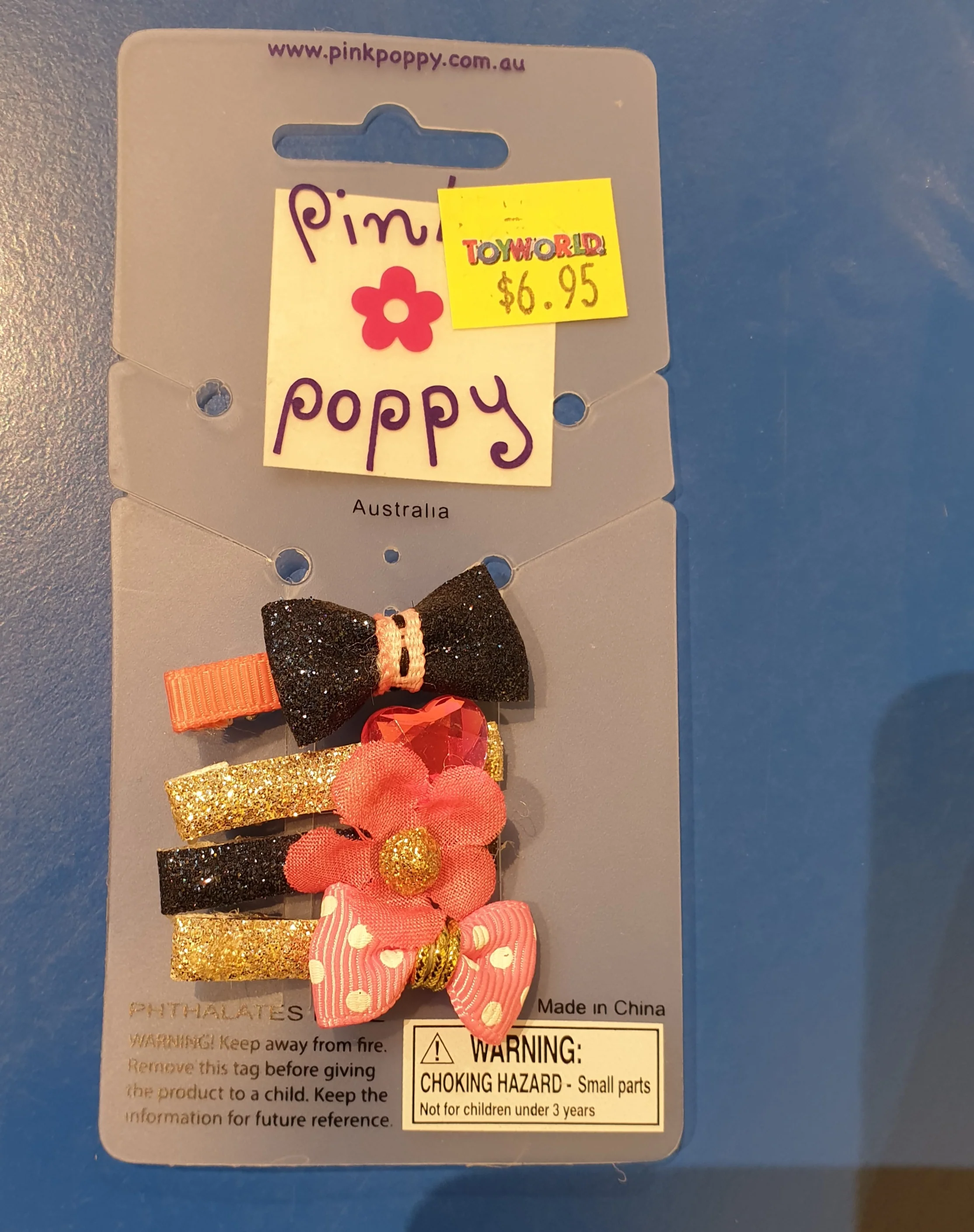 PINK POPPY BOW AND BLOOM HAIRCLIP SET