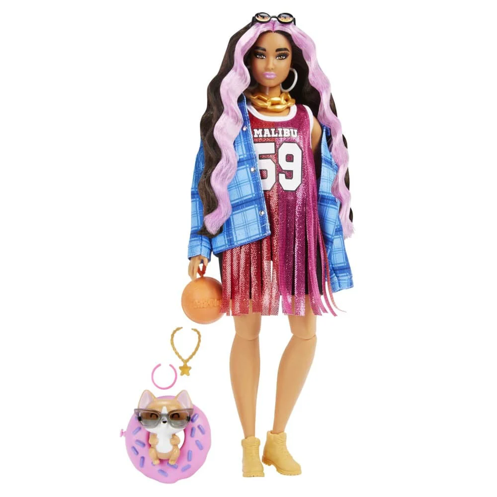 BARBIE EXTRA DOLL BASKETBALL JERSEY DRESS & PET CORGI - Image 2