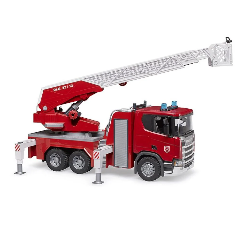 BRUDER - EMERGENCY SCANIA SUPER 560R FIRE ENGINE W LADDER, SLEWING LADDER, WATER PUMP AND LIGHTS AND SOUNDS - Image 2