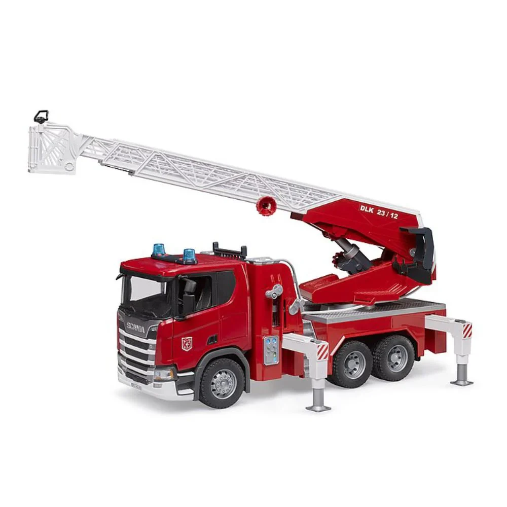 BRUDER - EMERGENCY SCANIA SUPER 560R FIRE ENGINE W LADDER, SLEWING LADDER, WATER PUMP AND LIGHTS AND SOUNDS - Image 5