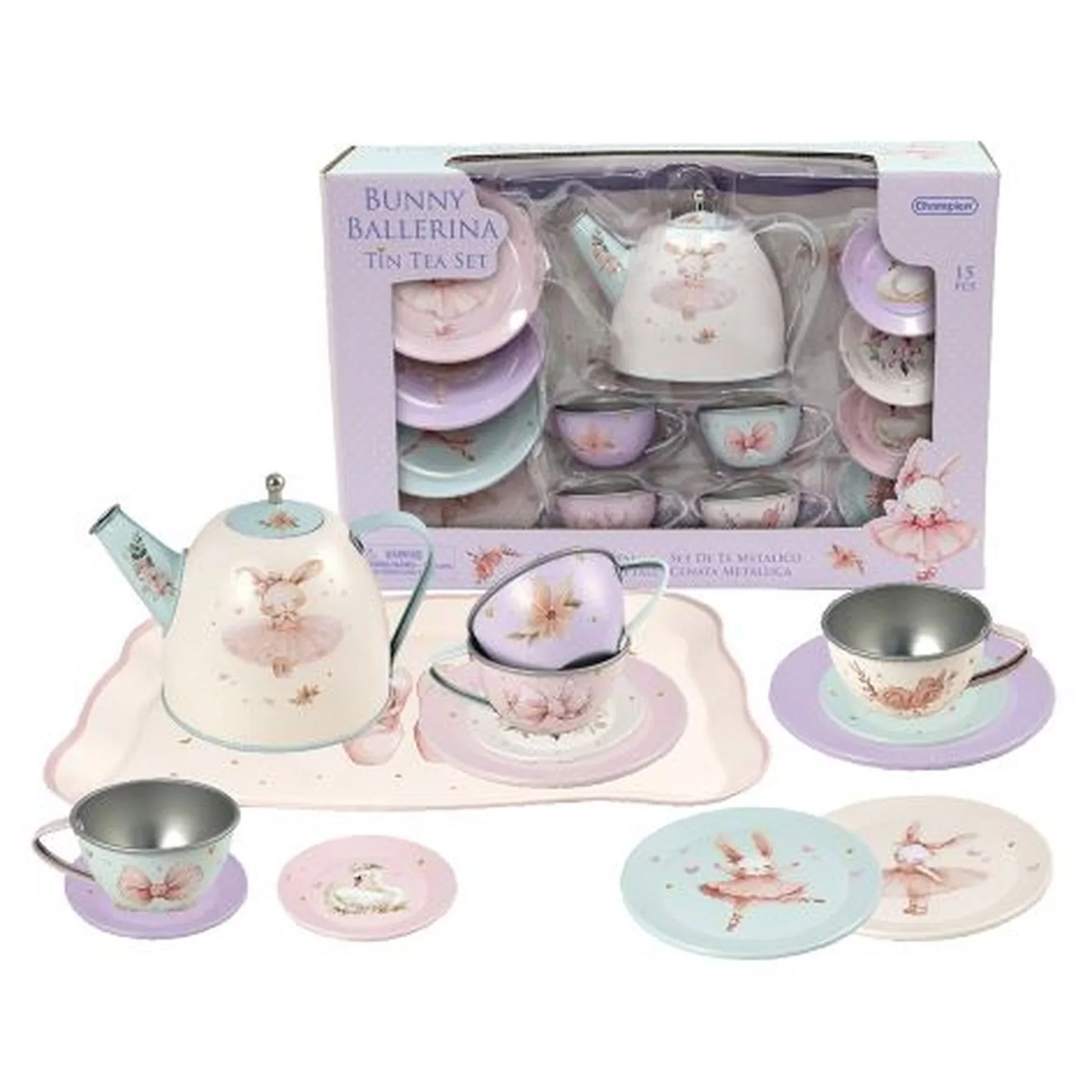 BUNNY BALLERINA TIN TEA SET - 15 PIECES