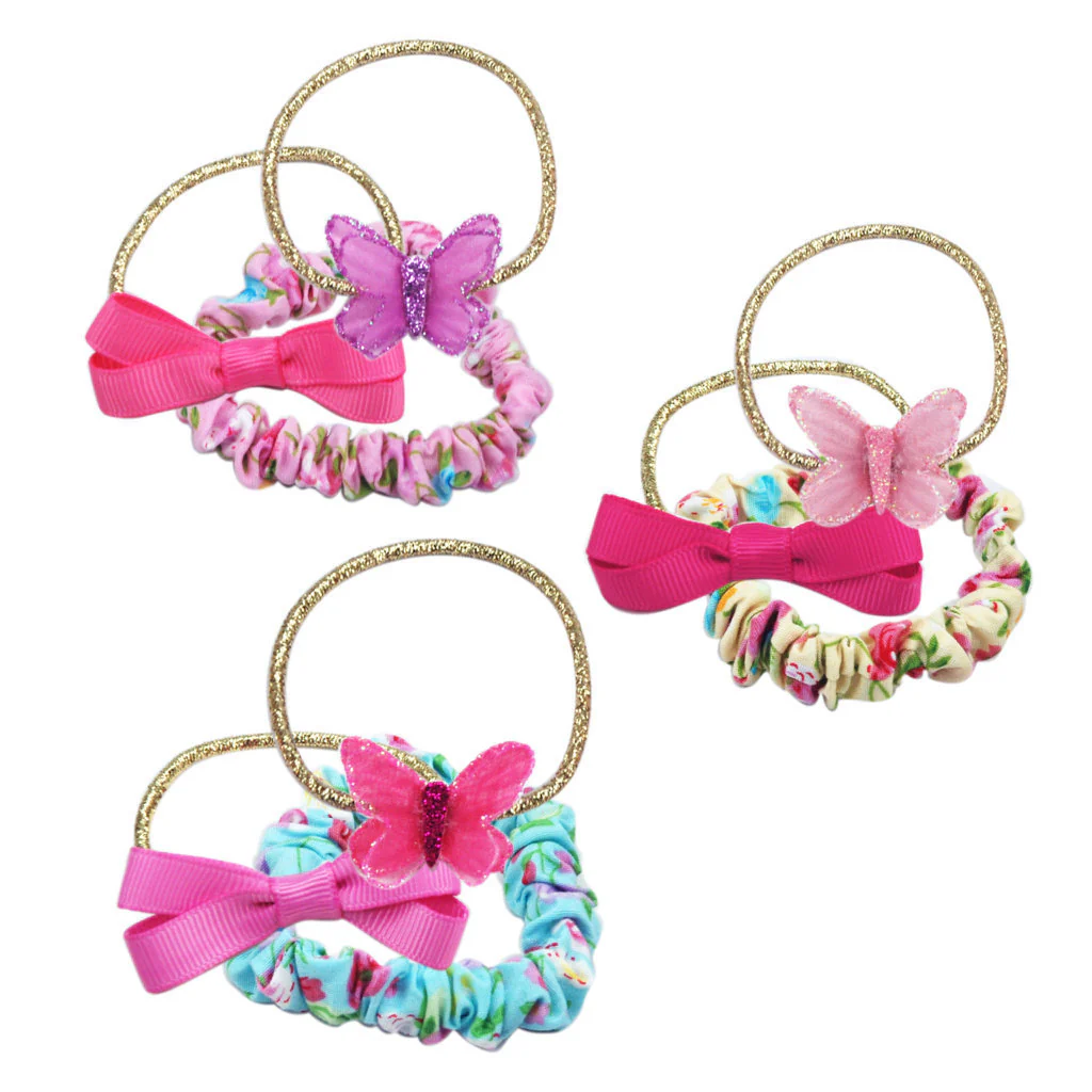 PINK POPPY BUTTERFLIES & FLORALS HAIR ELASTIC SET