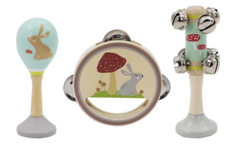 CALM AND BREEZY RABBIT WOODEN 3 PC MUSICAL SET