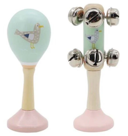 CALM AND BREEZY SEAGULL WOODEN MARACA AND BELL SET-SEAGULL - Image 2