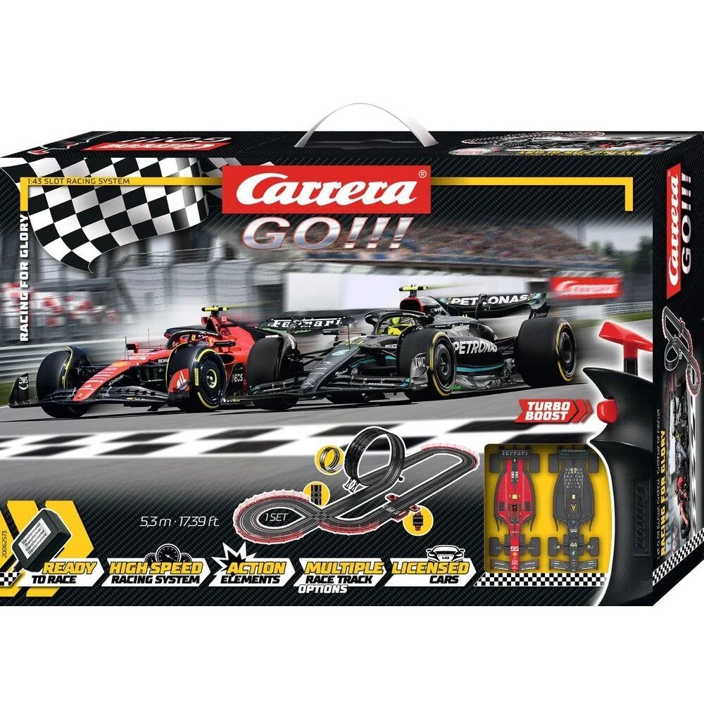 CARRERA GO!!! SLOT CAR SET 1:43 RACING FOR GLORY F-1 FERRARI AND MERCEDES