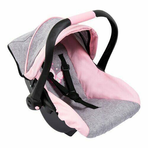 DOLLS CAR CAPSULE SEAT LIGHT GREY & PINK WITH BUTTERFLY - Image 2
