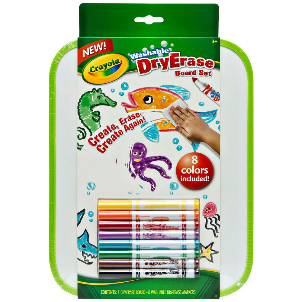 CRAYOLA DRY ERASE BOARD WITH 8CT WASHABLE MARKERS