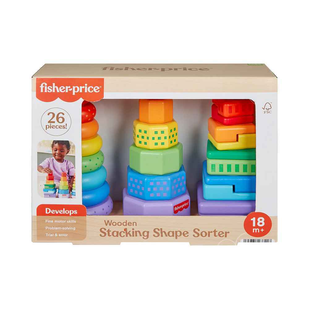 FISHER PRICE WOODEN STACKING SHAPE SORTER