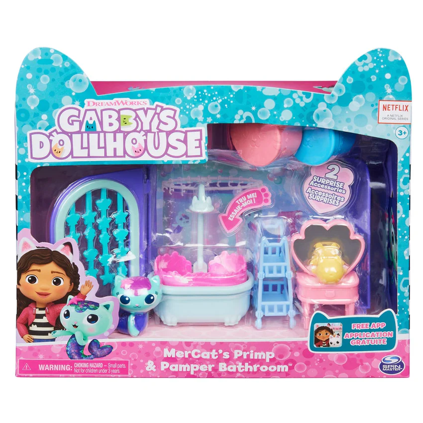 GABBY'S DOLLHOUSE DELUXE ROOM MERCAT'S PRIMP & PAMPER BATHROOM