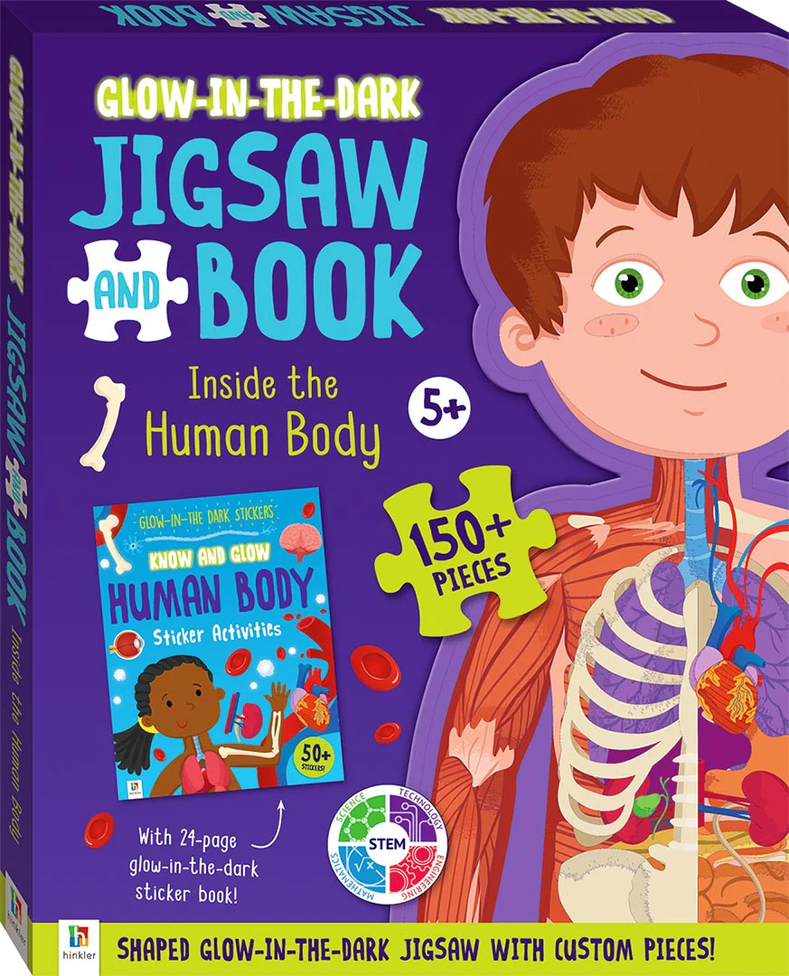 GLOW IN THE DARK - JIGSAW AND BOOK INSIDE THE HUMAN BODY