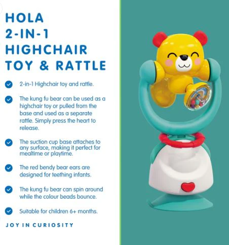 HOLA - 2 IN 1 HIGH CHAIR TOYS & BABY RATTLE - KUNG FU BEAR - Image 4
