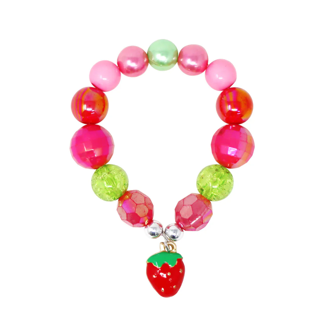 PINK POPPY HOT PINK STRAWBERRY CHARM STRETCH BEADED BRACELET