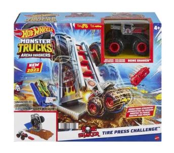 HOT WHEELS MONSTER TRUCKS ARENA SMASHERS TIRE PRESS CHALLENGE PLAYSET – BONE SHAKER