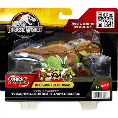 JURASSIC WORLD - FIERCE CHANGERS DOUBLE DANGER GREEN/BROWN - TYRANNOSAURUS REX & ANKYLOSAURUS ACTION FIGURE
