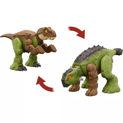 JURASSIC WORLD - FIERCE CHANGERS DOUBLE DANGER GREEN/BROWN - TYRANNOSAURUS REX & ANKYLOSAURUS ACTION FIGURE - Image 3