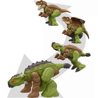 JURASSIC WORLD - FIERCE CHANGERS DOUBLE DANGER GREEN/BROWN - TYRANNOSAURUS REX & ANKYLOSAURUS ACTION FIGURE - Image 5