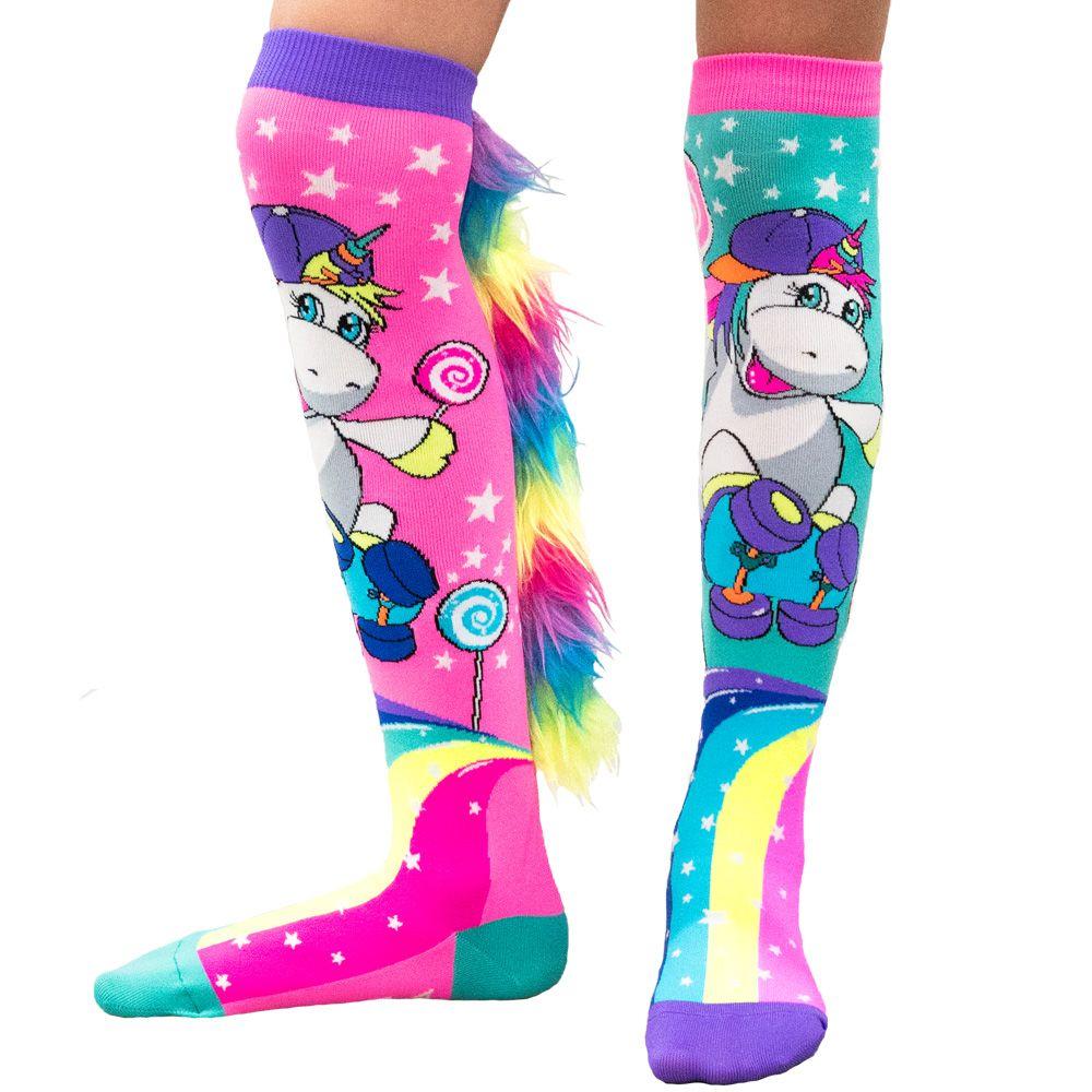 MADMIA SKATEBOARD UNICORN SOCKS WITH RAINBOW FUR AT THE BACK