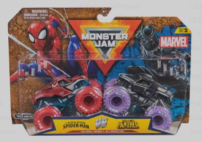 MONSTER JAM 1:64 DIE CAST 2 PACK MARVEL - THE AMAZING SPIDER MAN VS BLACK PANTHER