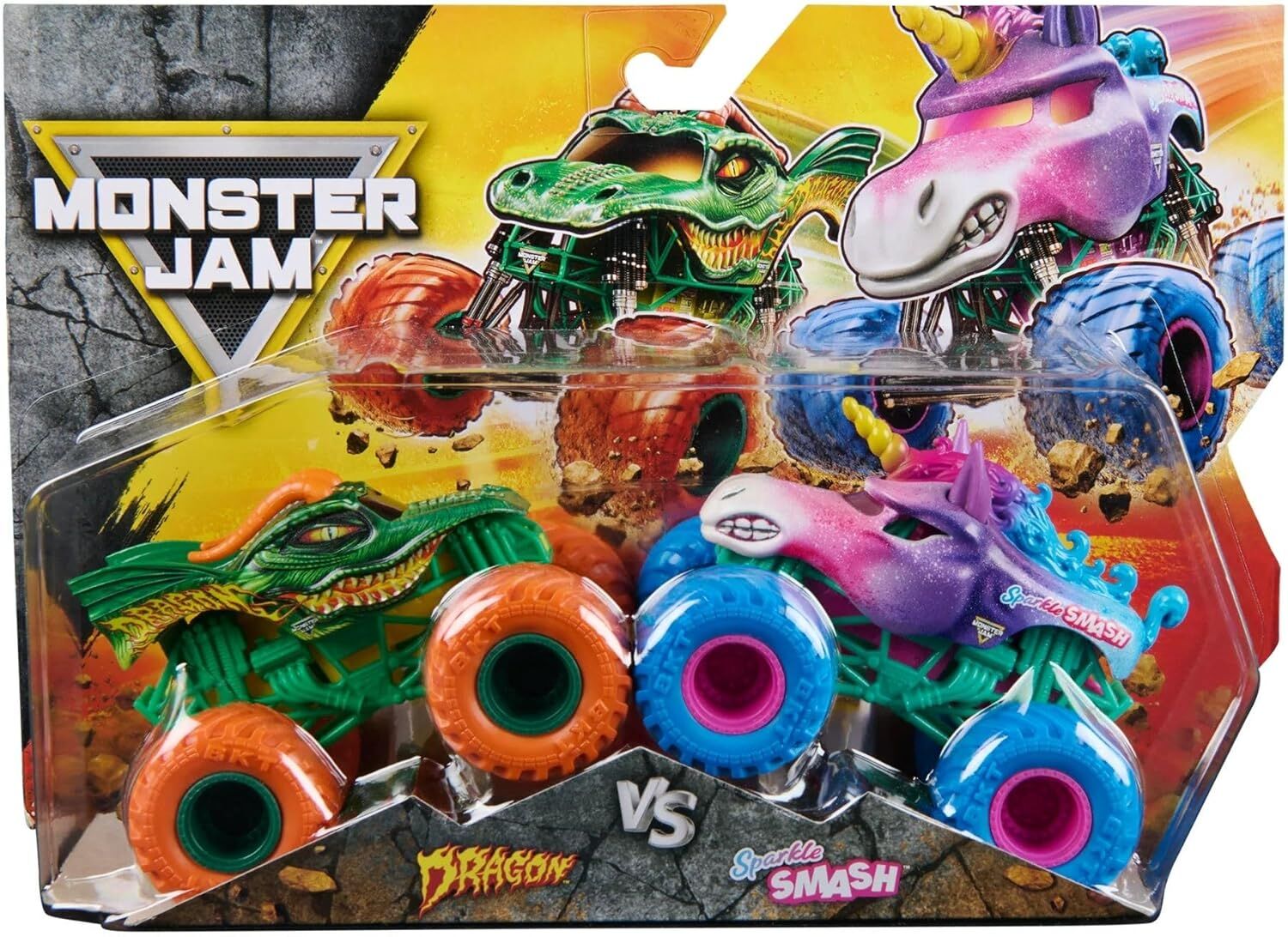 MONSTER JAM 1:64 DIECAST TRUCK 2 PACK - DRAGON AND SPARKLE SMASH