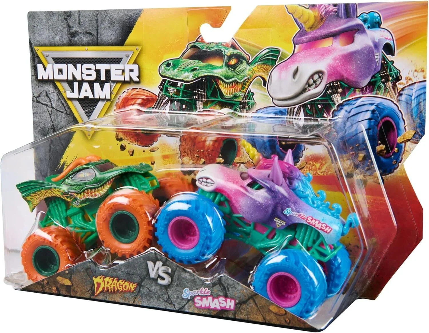 MONSTER JAM 1:64 DIECAST TRUCK 2 PACK - DRAGON AND SPARKLE SMASH - Image 2