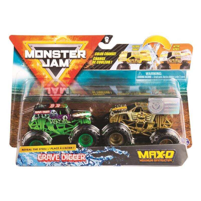 MONSTER JAM 1:64 DIECAST TRUCKS 2 PACK - DRAGON & THUNDER BUS
