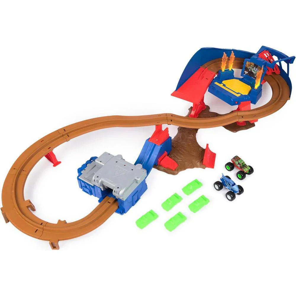 MONSTER JAM 1:64 SUPERCHARGE SPEEDWAY SET - GRAVE DIGGER AND MEGALODON - Image 2