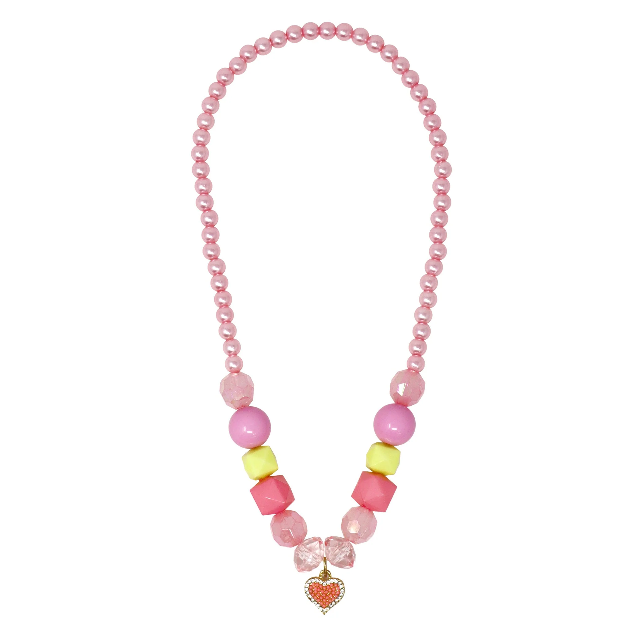 PINK POPPY - MY LOVELY PINK HEART CHARM STRECH BEADED NECKLACE