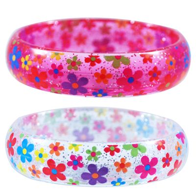PINK POPPY GLITTER FLOWER BANGLE