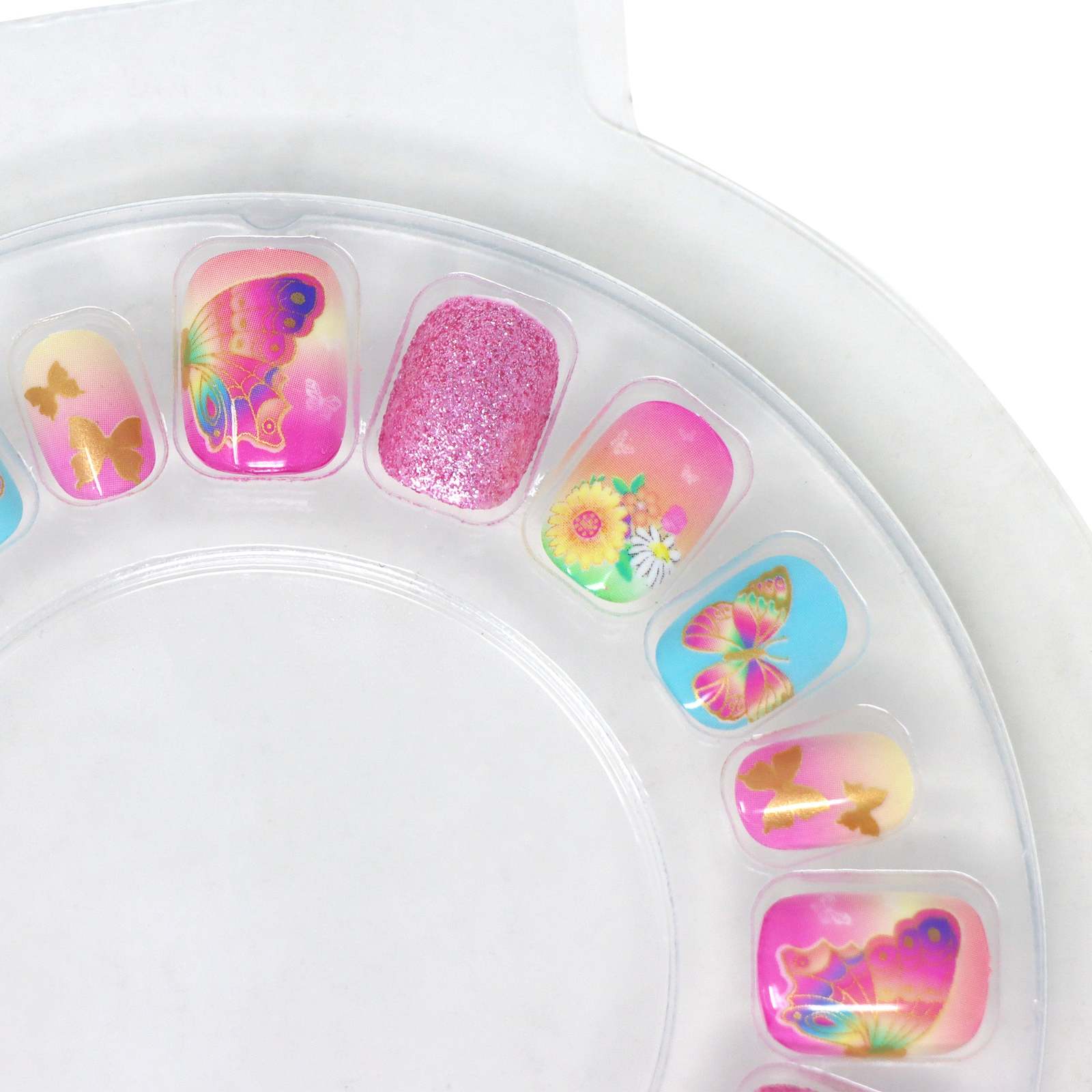 PINK POPPY RAINBOW BUTTERFLY PRESS ON NAILS - Image 2