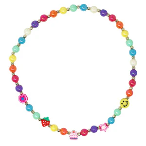 PINK POPPY-RAINBOW SMILEY FACE AND FRUIT NECKLACE & BRACELET SET - Image 2