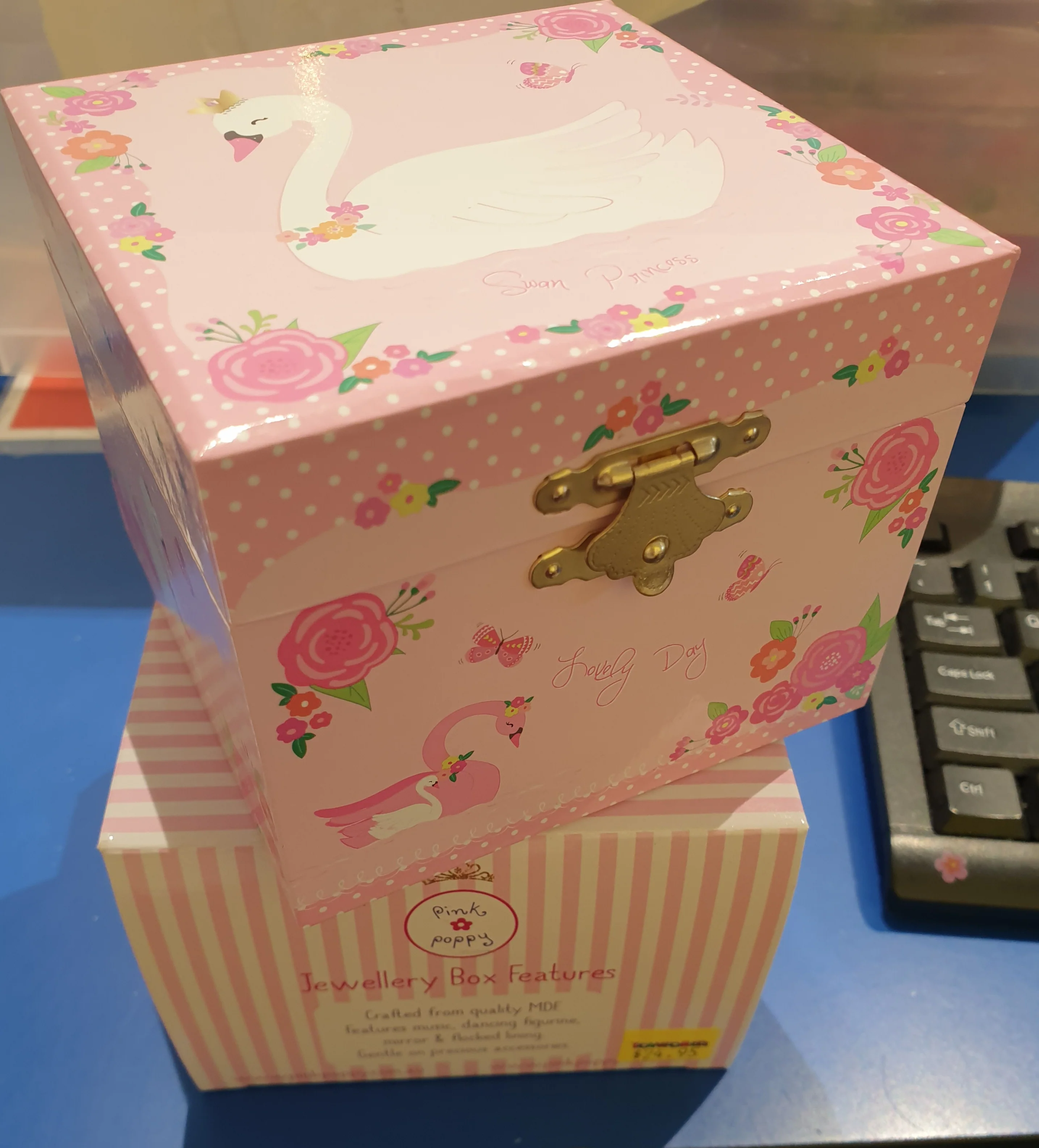 PINK POPPY SWAN PRINCESS SMALL MUSIC BOX
